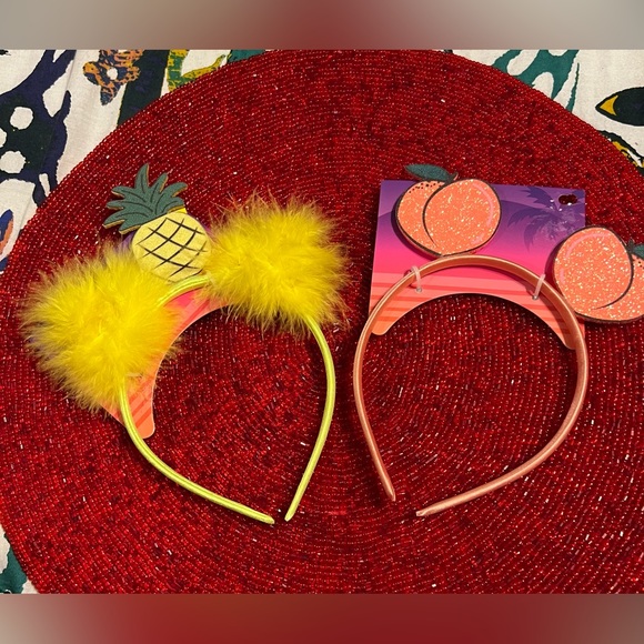 New Set of Two Pineapple & Peaches Ribbon Wrapped Headbands - Picture 2 of 12